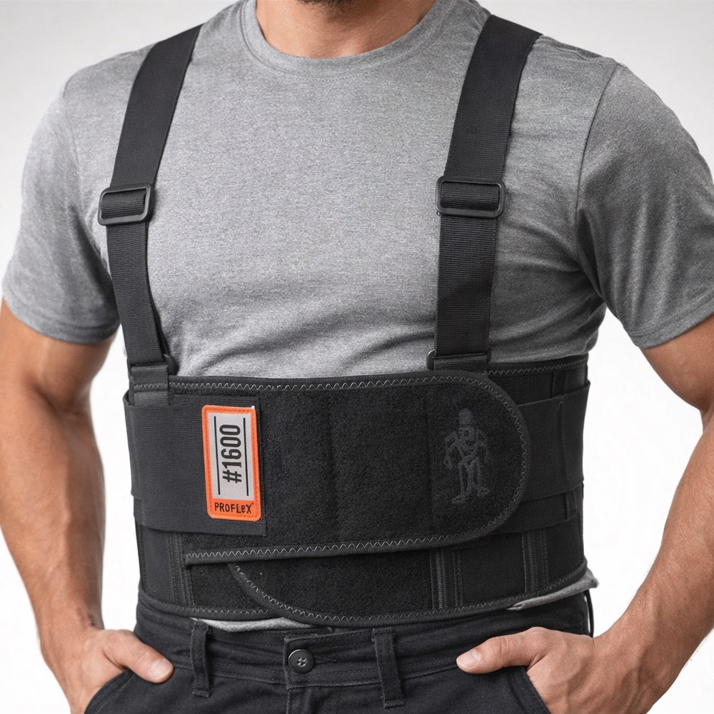 ProFlex #1600 Back Support Brace in Black with Orange Patch